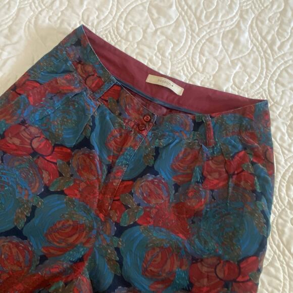 Sessun Lazy River Pants Size 36 Floral Pleated Cuffed Corduroy Casual Office - Picture 4 of 12